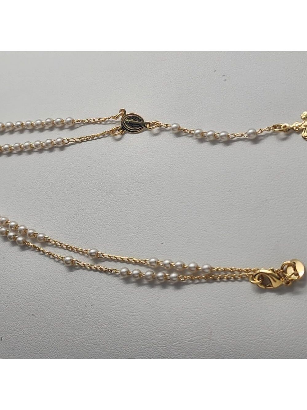 Brand New Brazilian 18k Gold Filled White/ Gold beaded Rosary - Picture 2 of 6